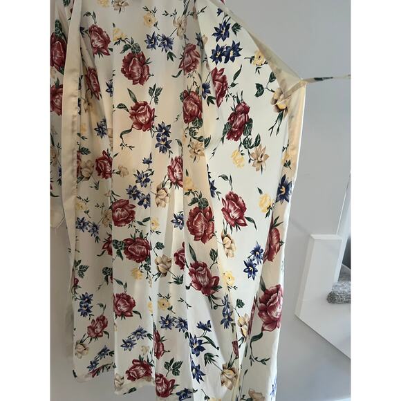 Vintage La Cera Silky Robe Ivory Floral Size Medium JL - Picture 8 of 8